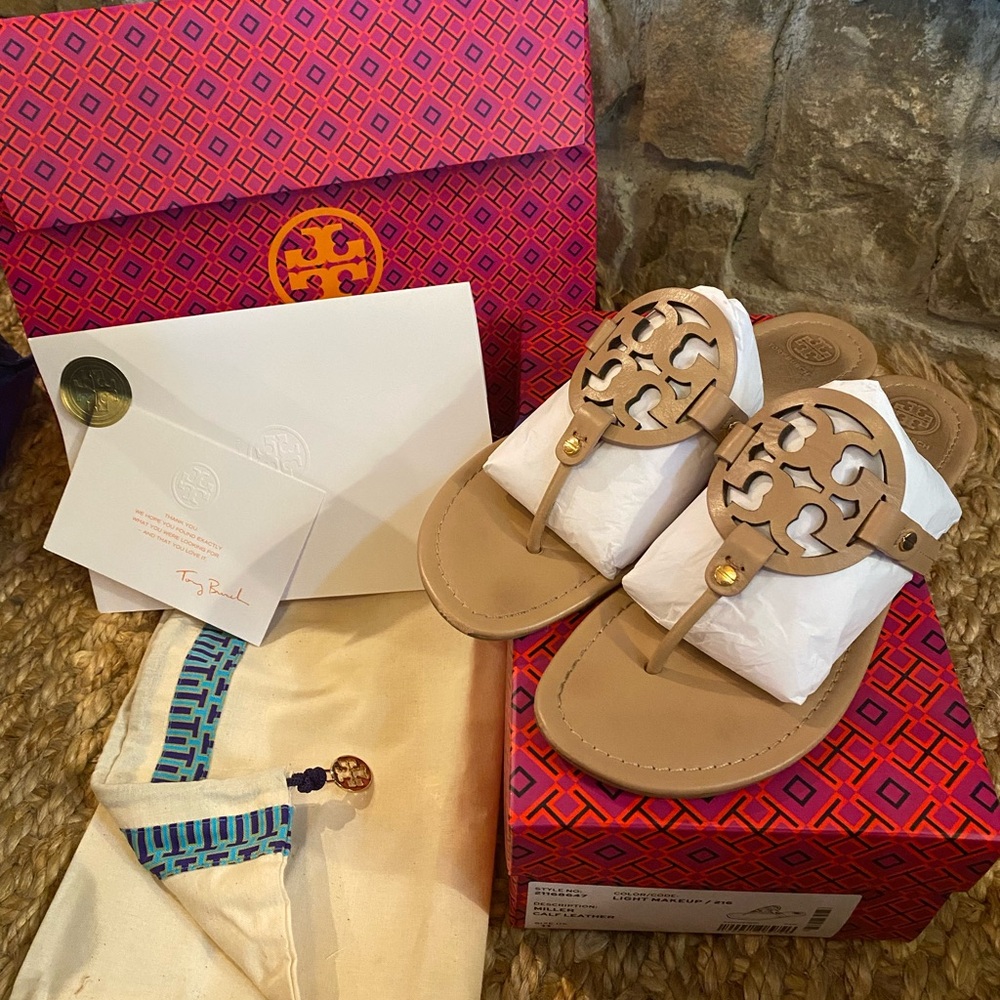 Tory Burch Cream and Blue Pouch